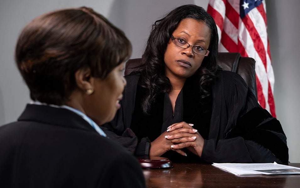 A female judge looking at a female lawyer